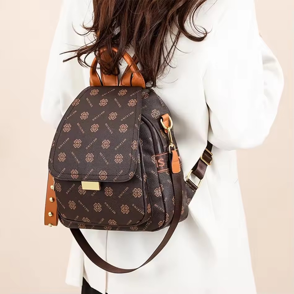 Retro Printed Backpack Women P - Leather Backpack Vintage recension och pris